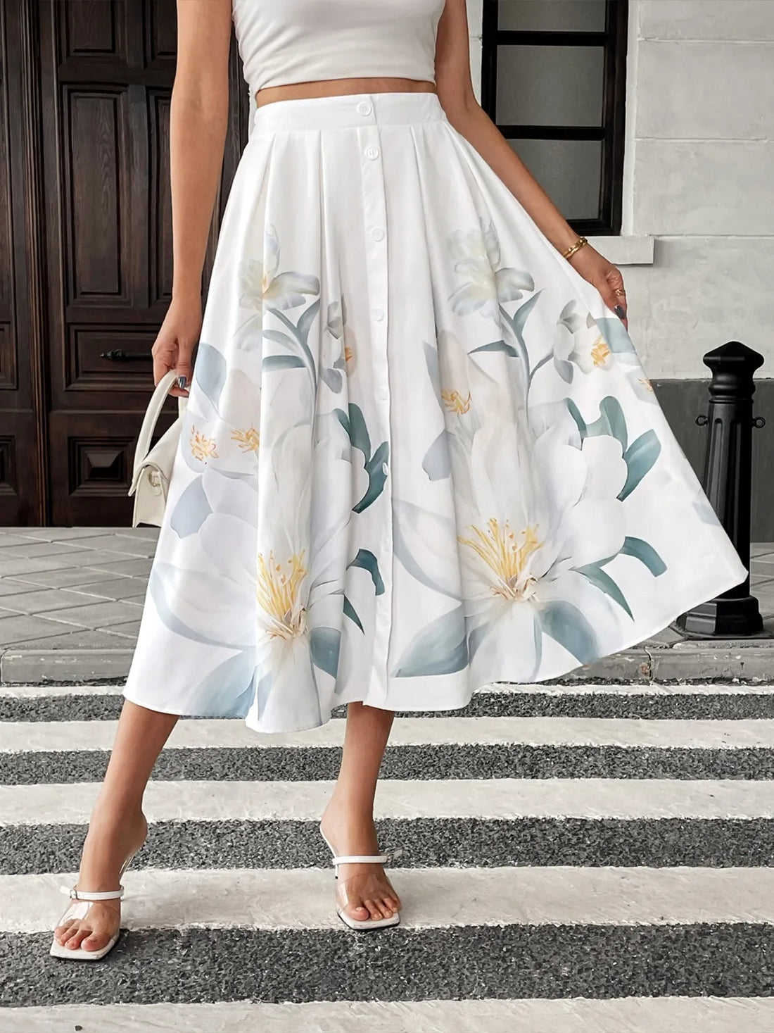 Blooming Beauty: Introducing Our New Elegant Floral Print Midi Skirt