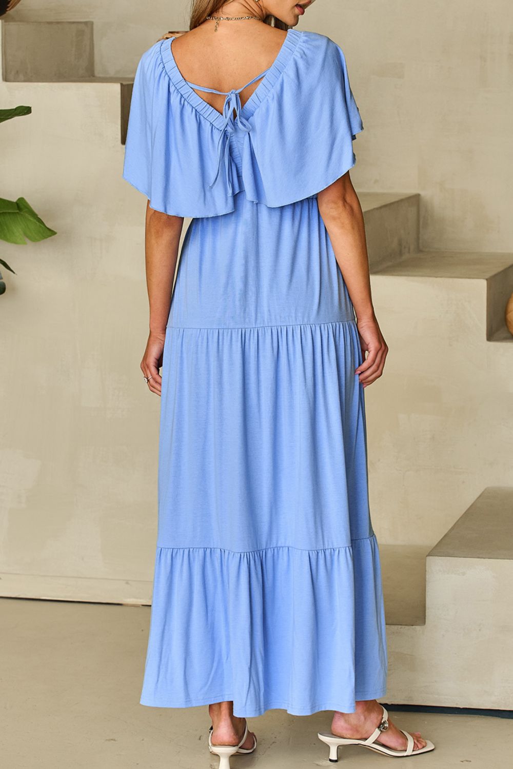 Ruffled V Neck Flutter Sleeve Maxi Dress - MARIGOLD