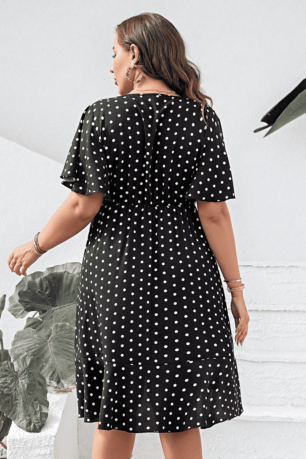 Polka Dot Flutter Sleeve Dress (Curve) - MARIGOLD