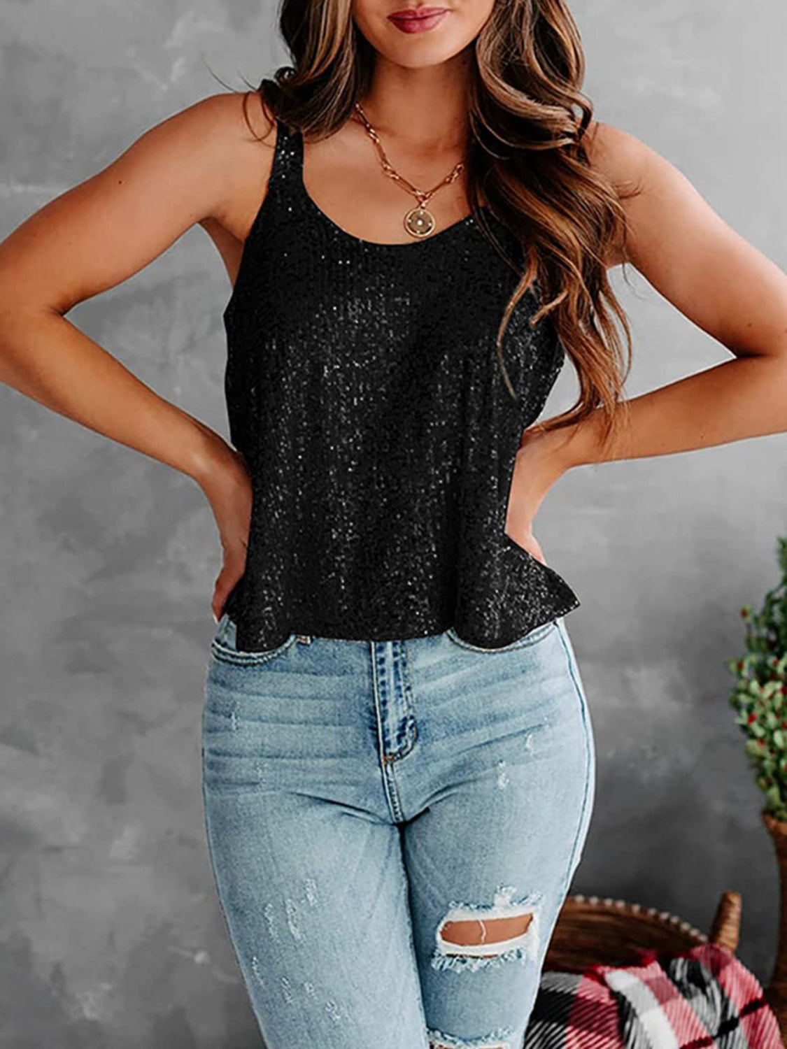 Glam Sequin Tank Top - MARIGOLD