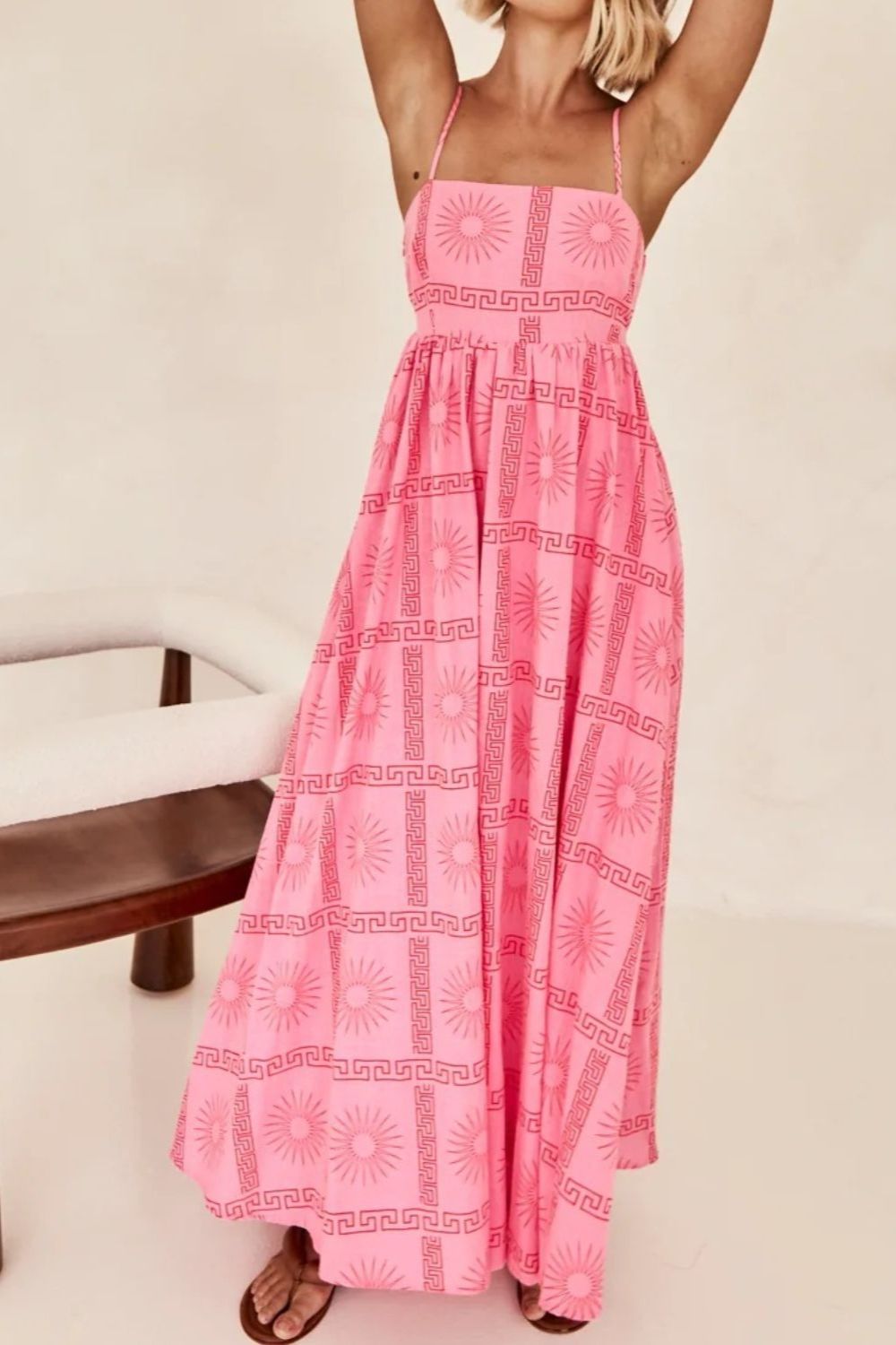 Cutout Back Maxi Cami Dress with Adjustable Straps (Various Prints) - MARIGOLD