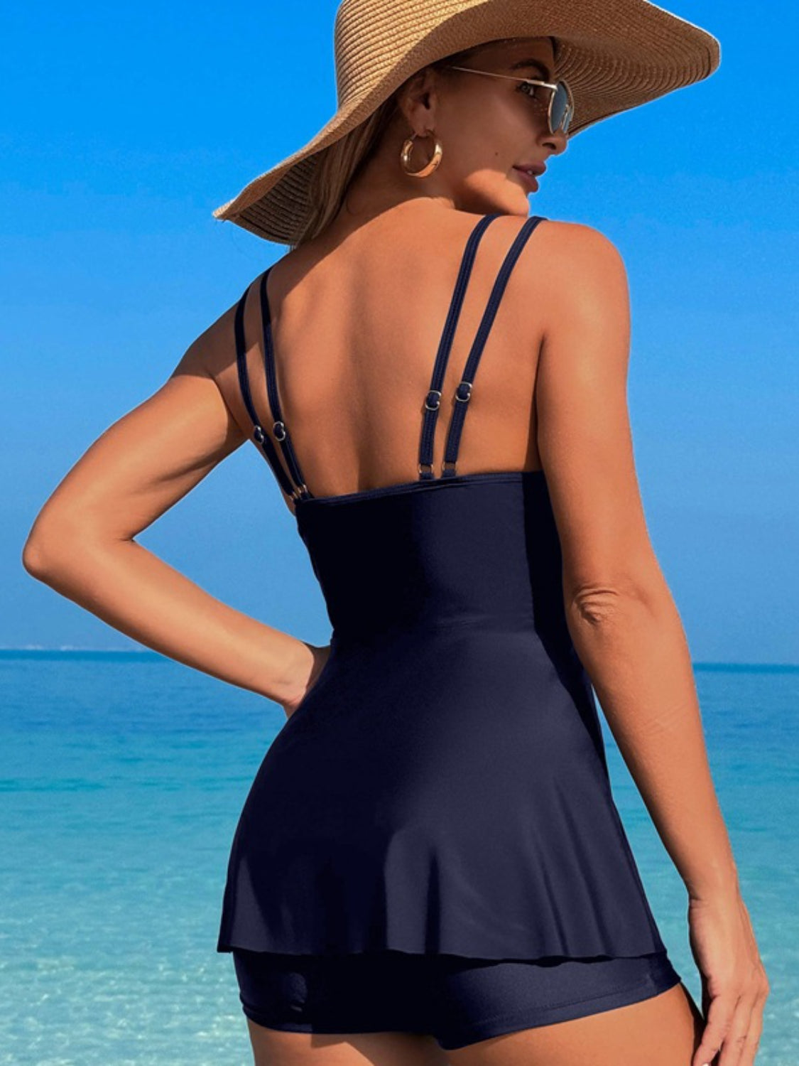 Double Strap Tankini Top & Shorts Swim Set - MARIGOLD