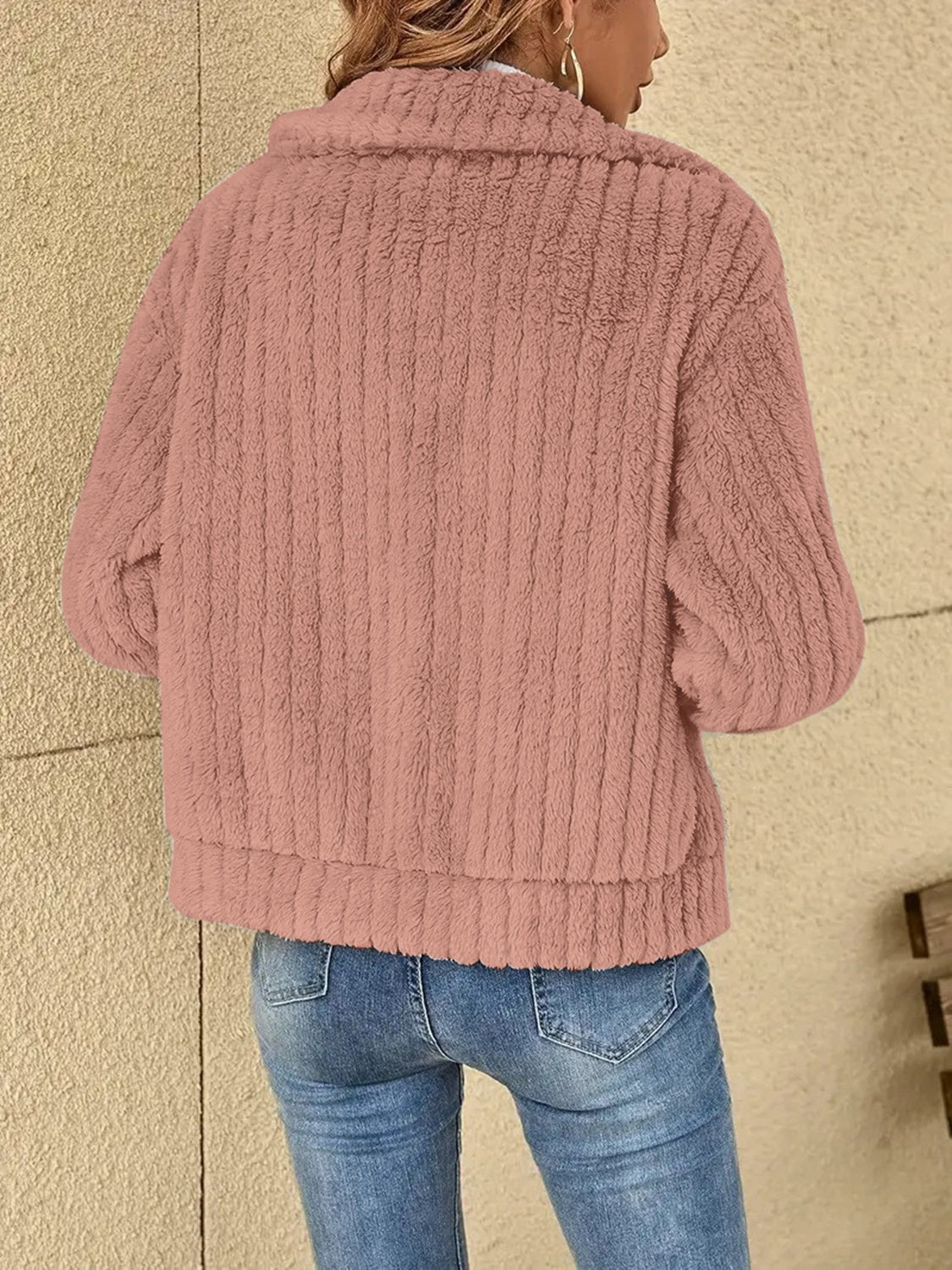 Plush Zip Up Long Sleeve Jacket - MARIGOLD