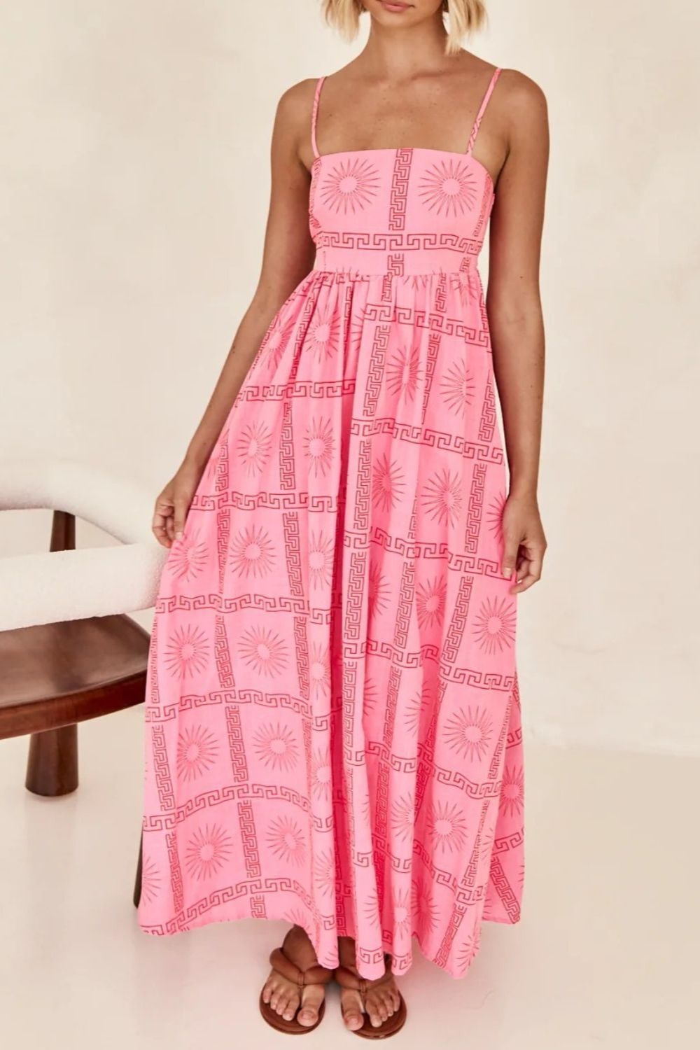 Cutout Back Maxi Cami Dress with Adjustable Straps (Various Prints) - MARIGOLD