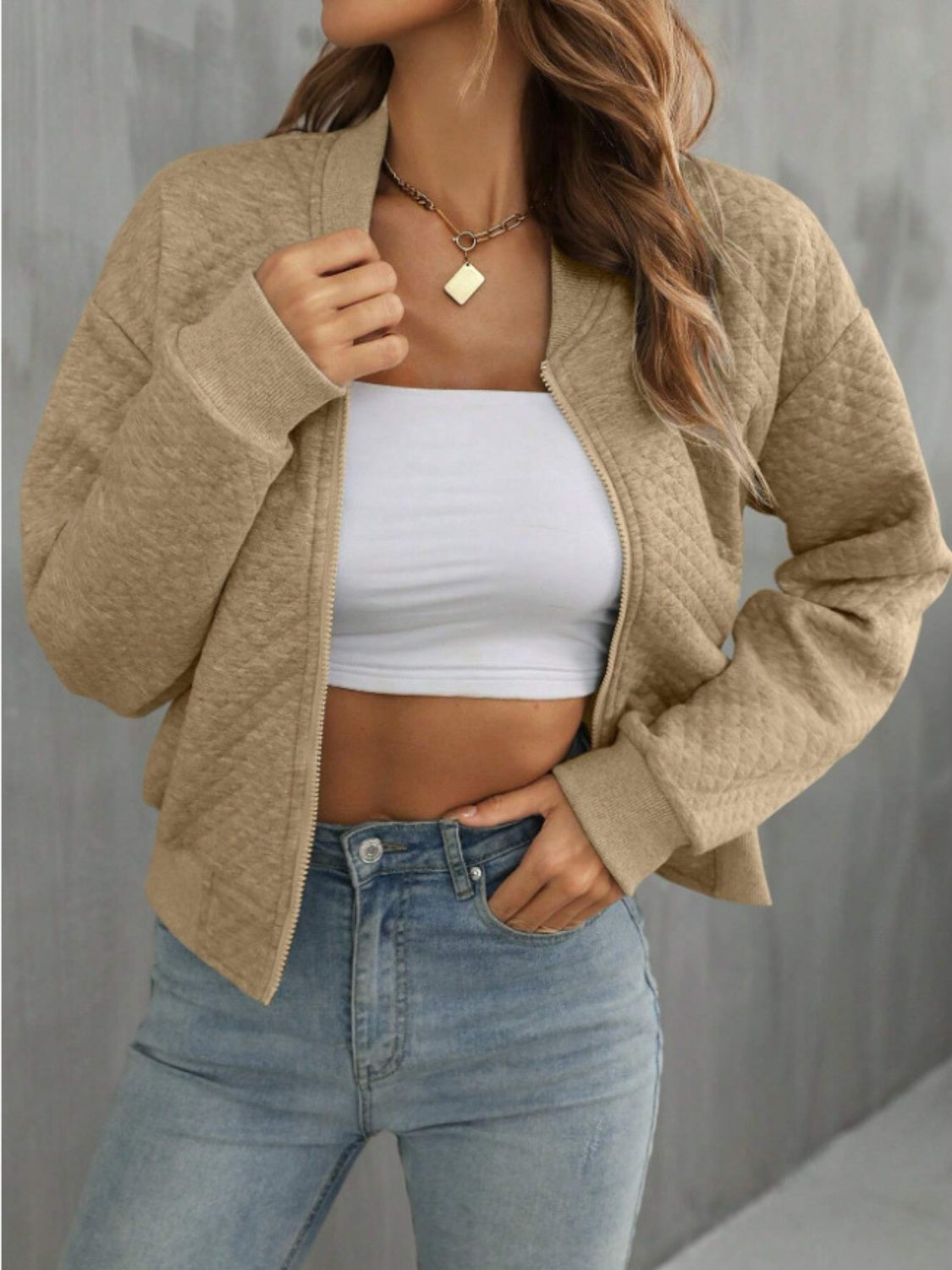 Zip Up Long Sleeve Jacket - MARIGOLD