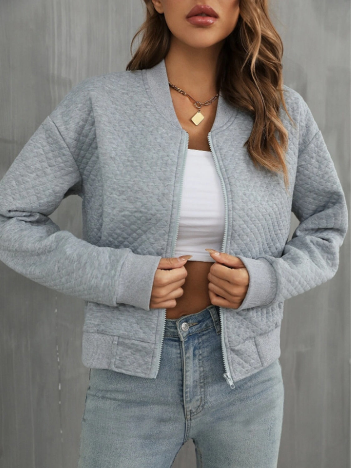 Zip Up Long Sleeve Jacket - MARIGOLD