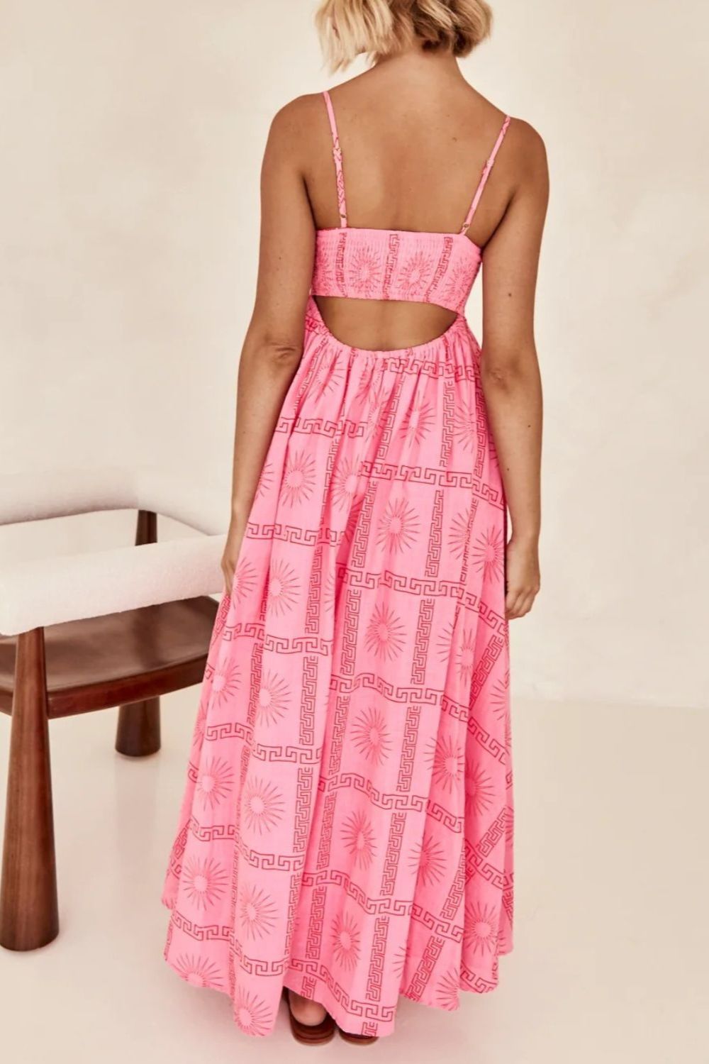 Cutout Back Maxi Cami Dress with Adjustable Straps (Various Prints) - MARIGOLD