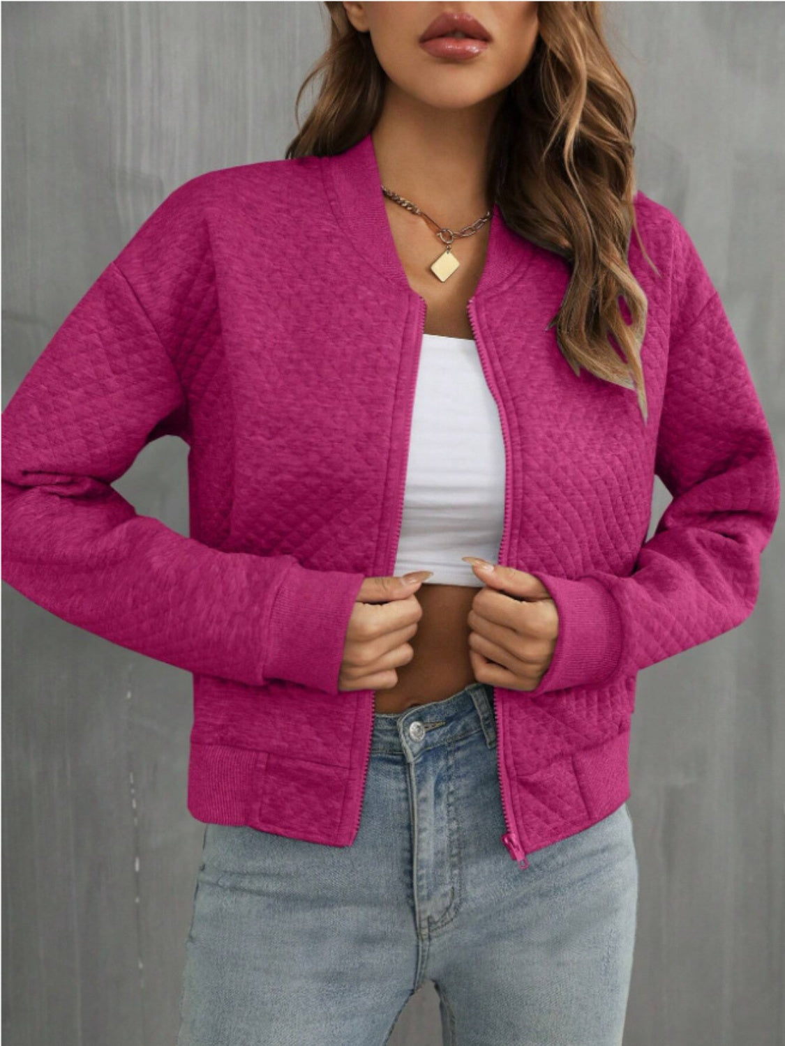 Zip Up Long Sleeve Jacket - MARIGOLD