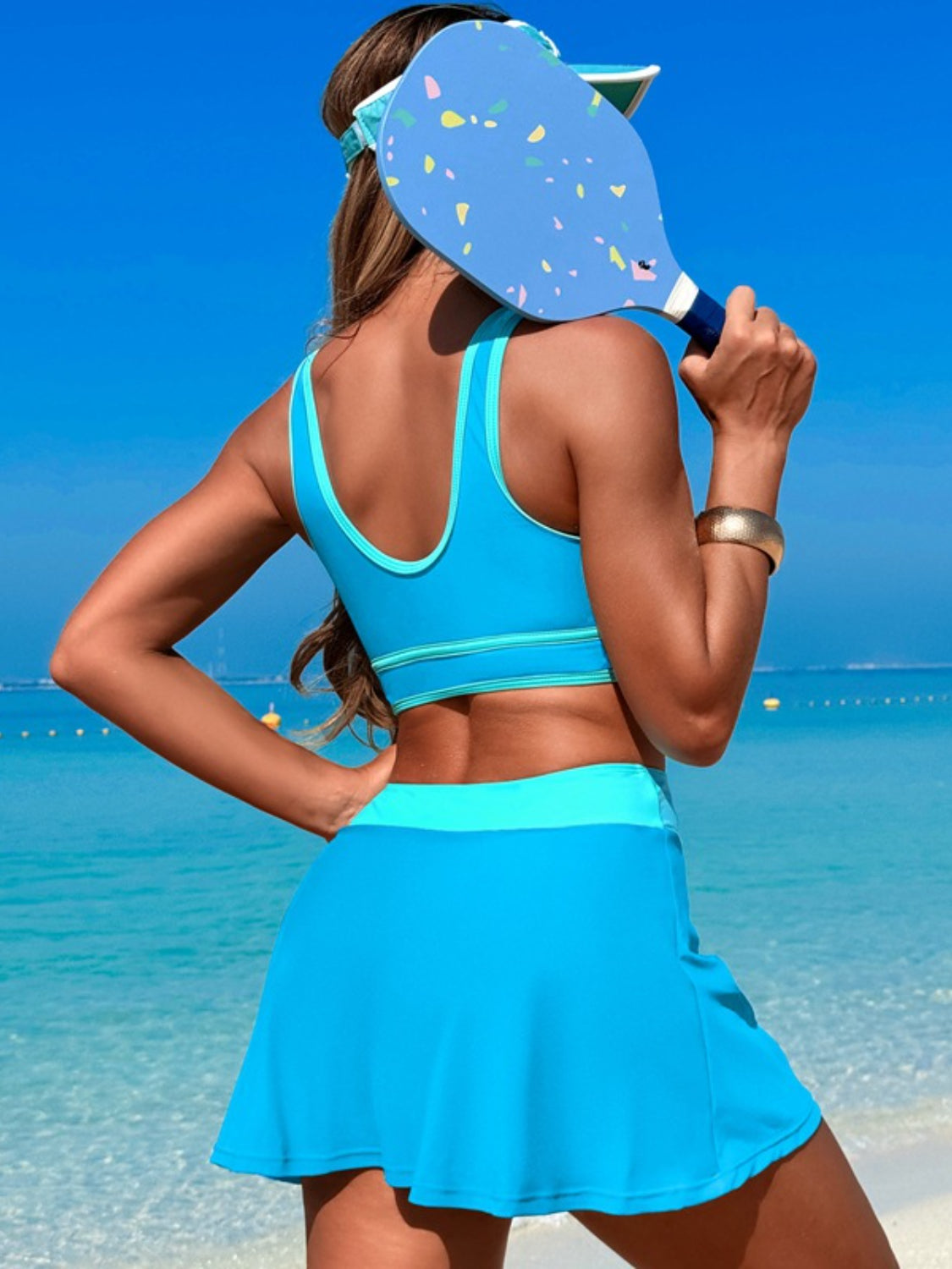 Scoop Neck Top and Skort Swim Set - MARIGOLD