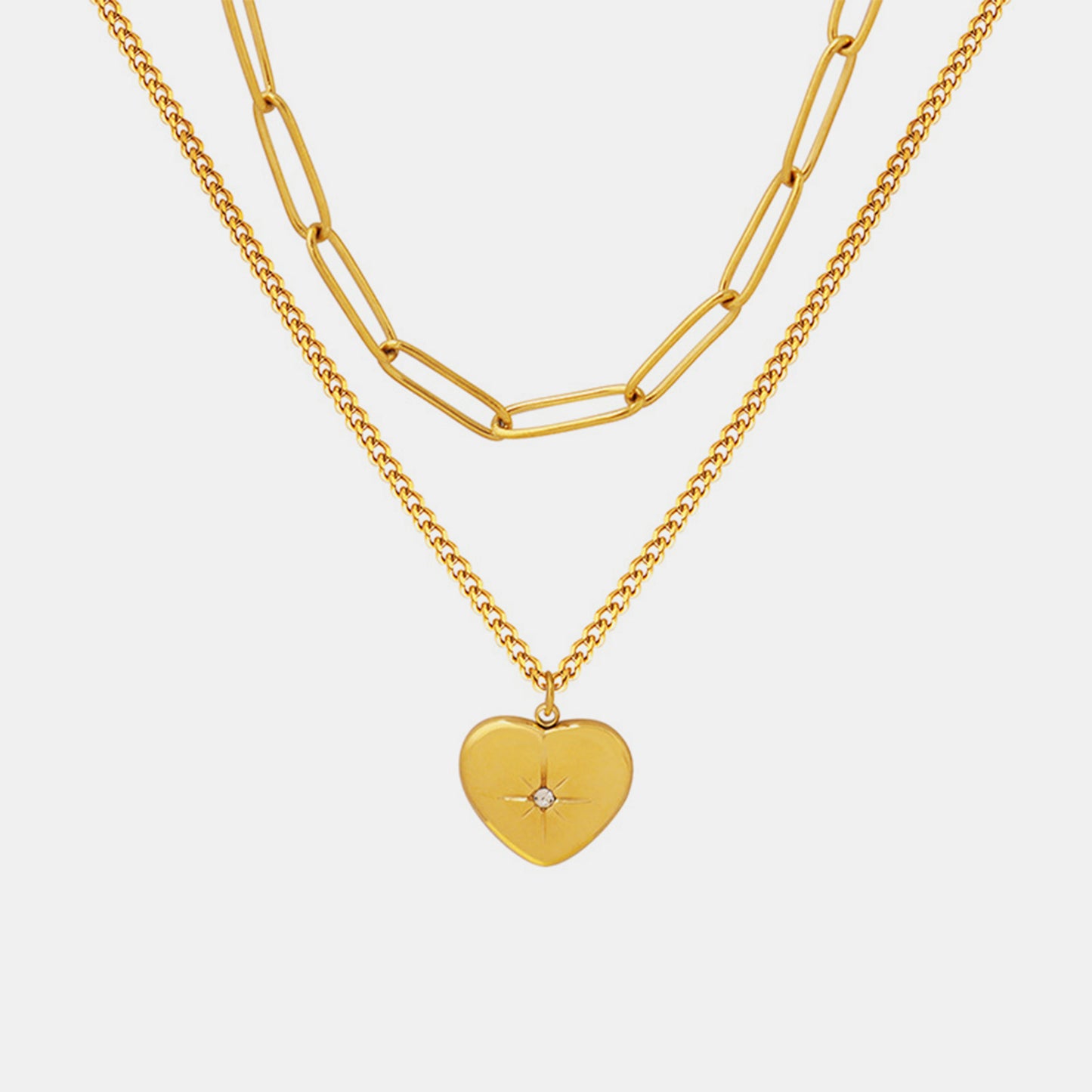 Double-Layered Heart Pendant Titanium Necklace - MARIGOLD