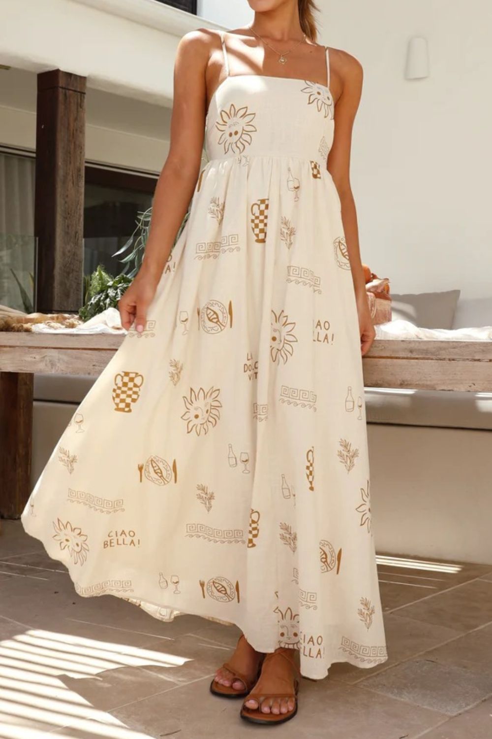 Cutout Back Maxi Cami Dress with Adjustable Straps (Various Prints) - MARIGOLD