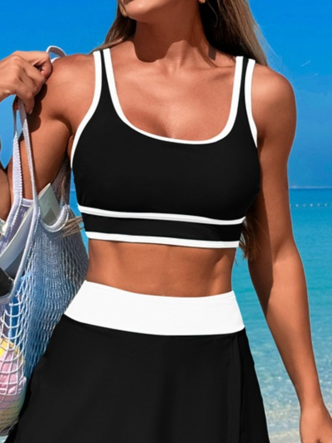 Scoop Neck Top and Skort Swim Set - MARIGOLD