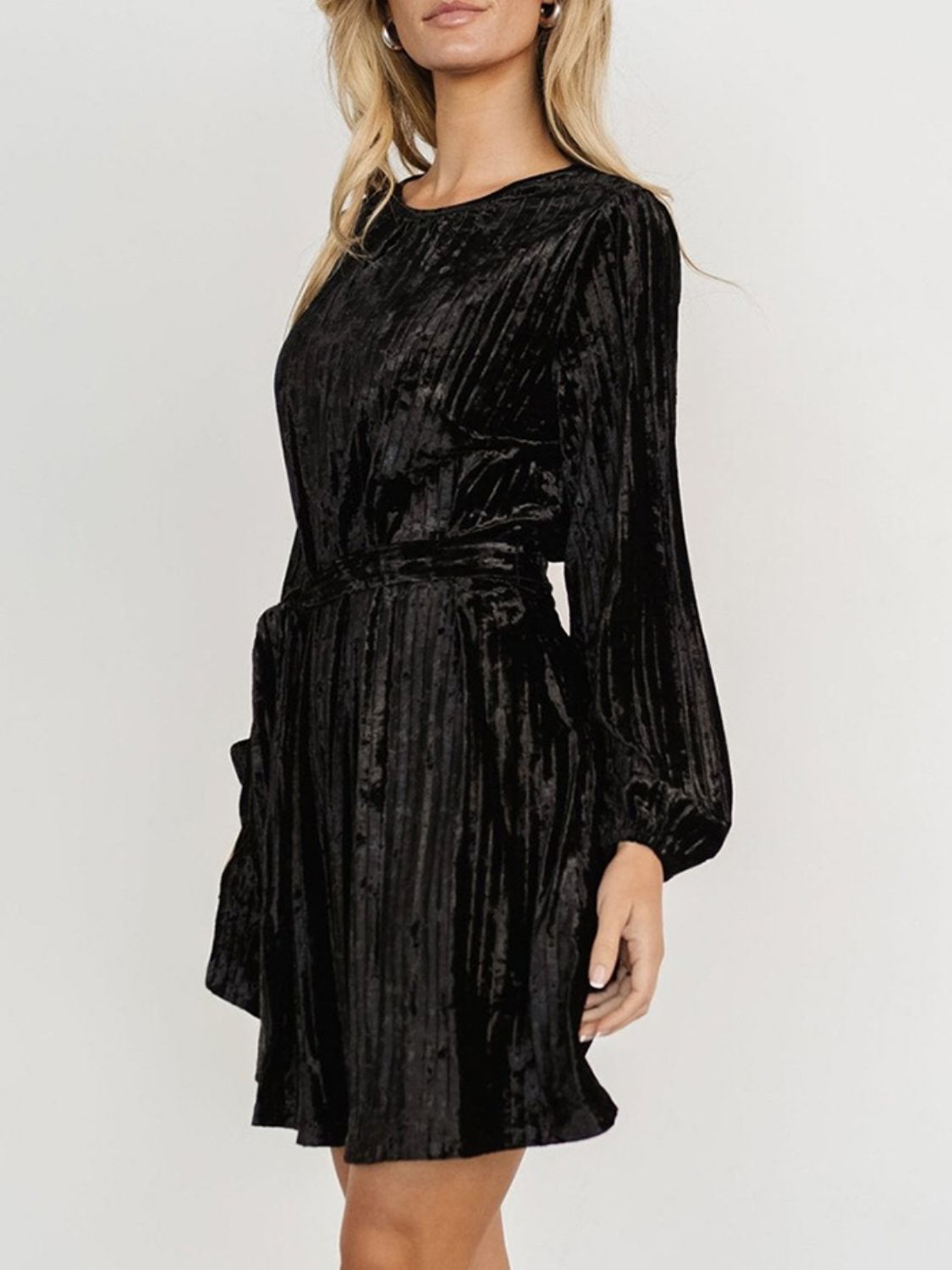 Elegant Velvet Long Sleeve Mini Dress - MARIGOLD
