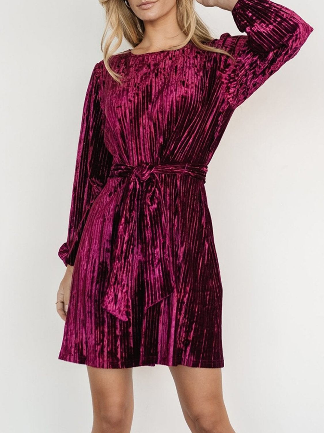 Elegant Velvet Long Sleeve Mini Dress - MARIGOLD