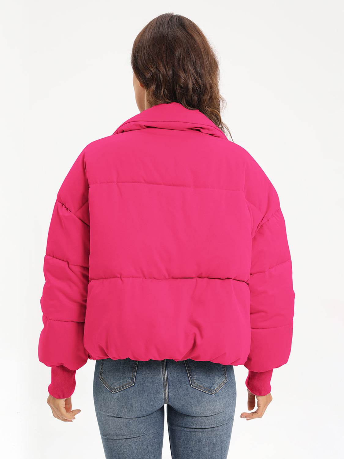 Zip Up Turtleneck Long Sleeve Puffer Jacket - MARIGOLD