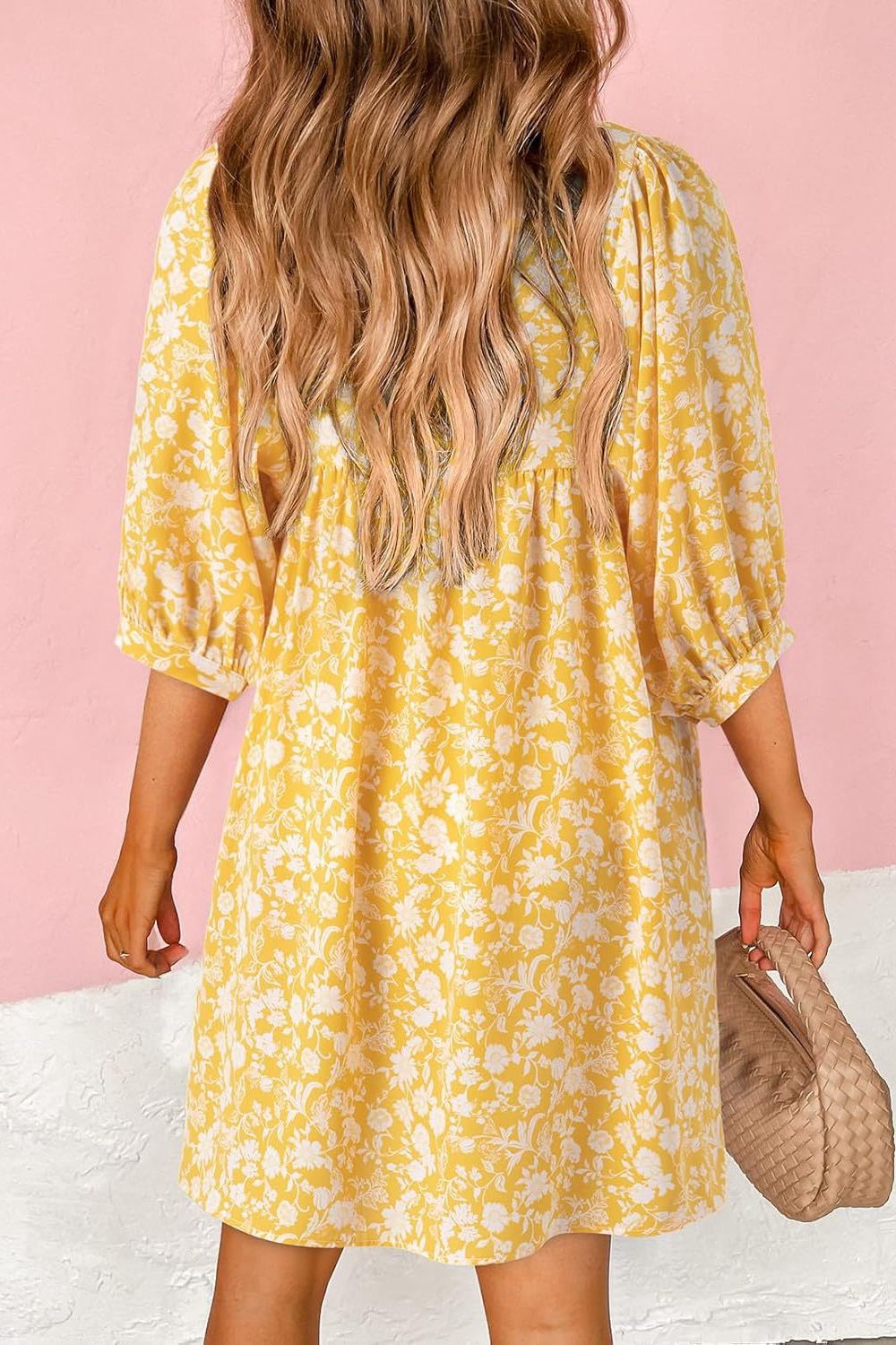 Floral Half Sleeve Mini Dress - MARIGOLD