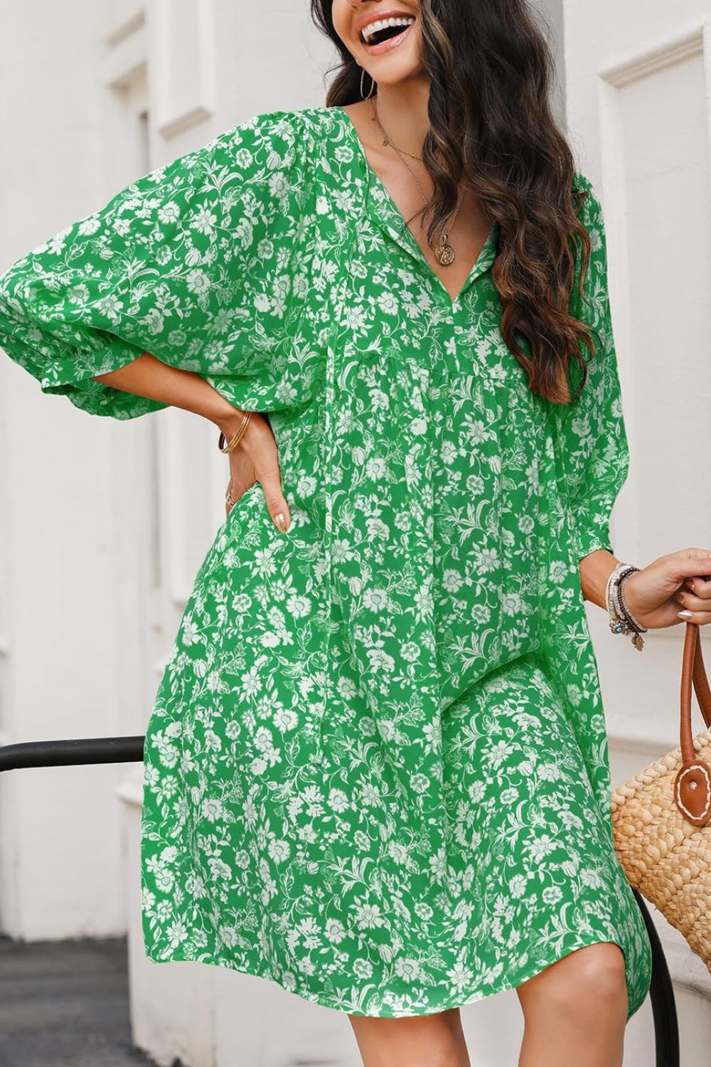 Floral Half Sleeve Mini Dress - MARIGOLD