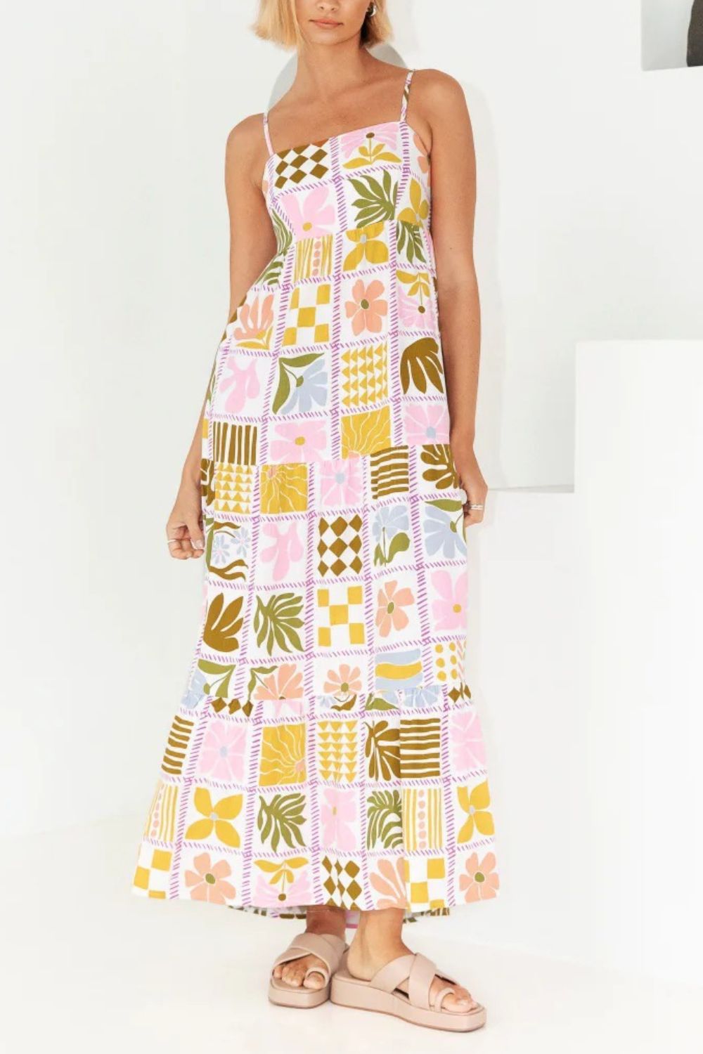 Cutout Back Maxi Cami Dress with Adjustable Straps (Various Prints) - MARIGOLD
