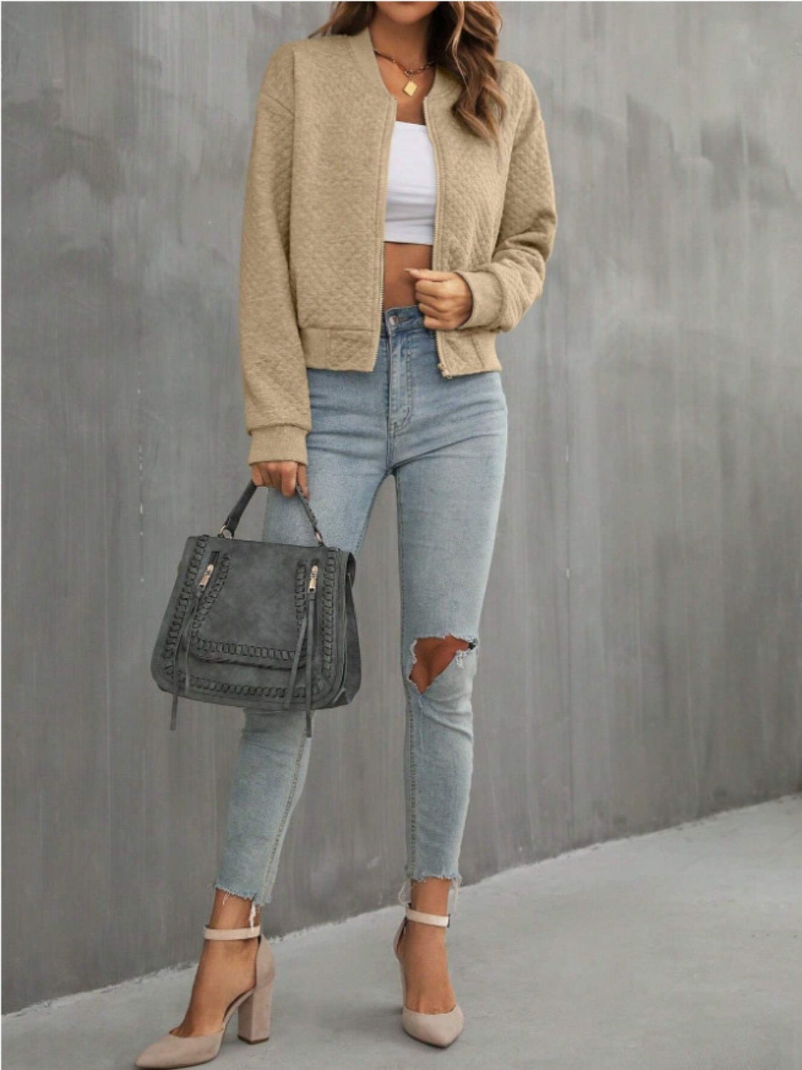 Zip Up Long Sleeve Jacket - MARIGOLD
