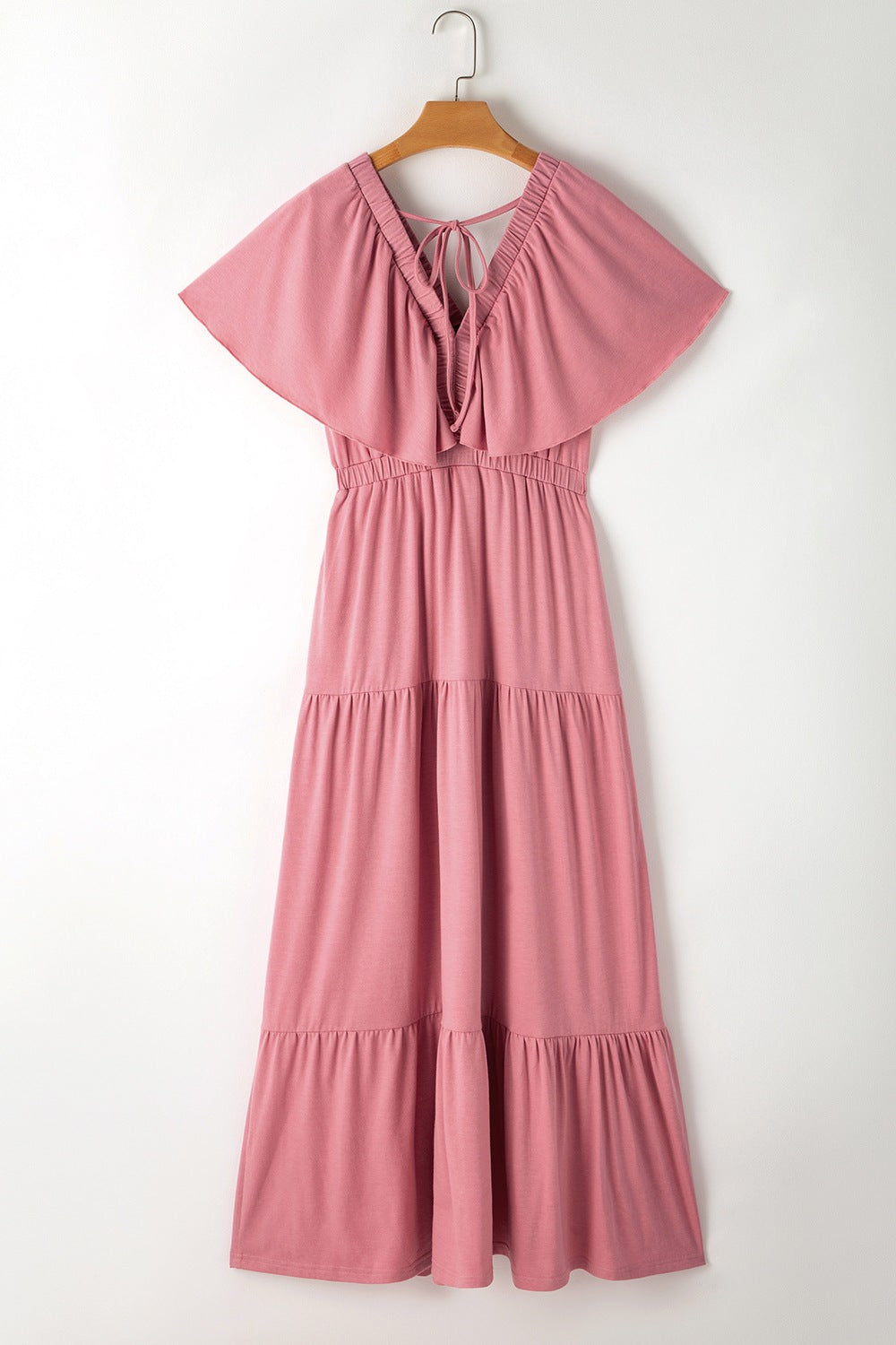 Ruffled V Neck Flutter Sleeve Maxi Dress - MARIGOLD