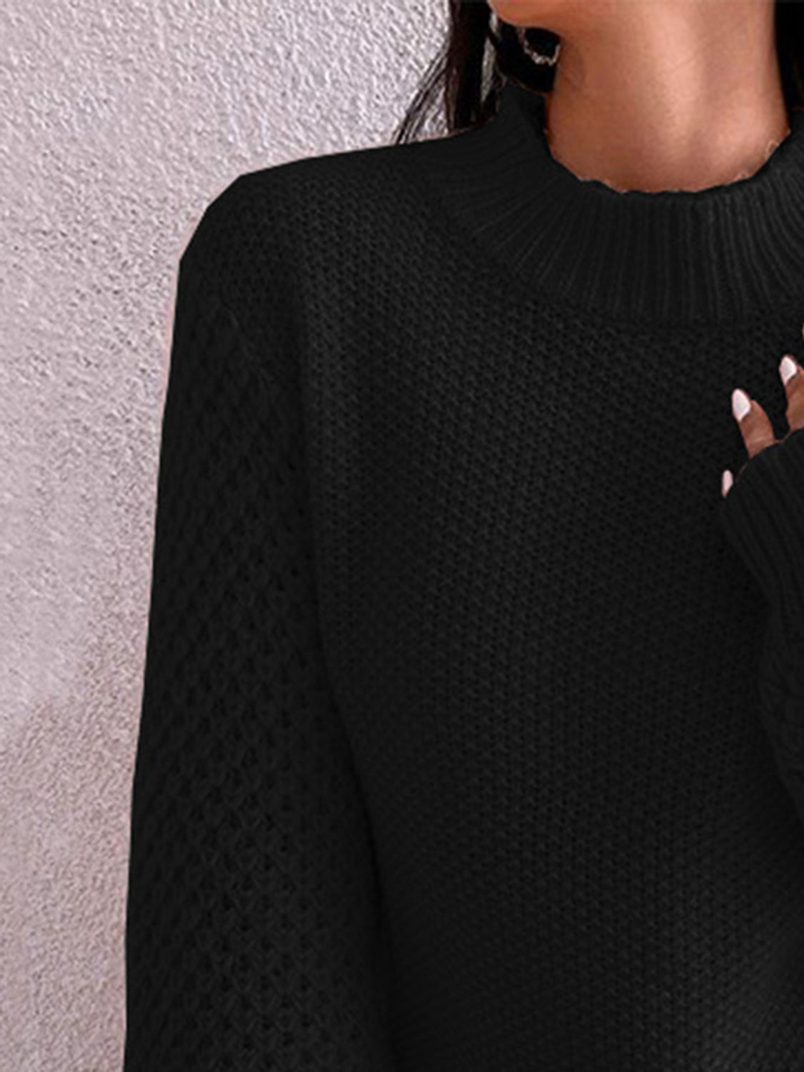 Open-Knit Mock Neck Long Sleeve Sweater - MARIGOLD