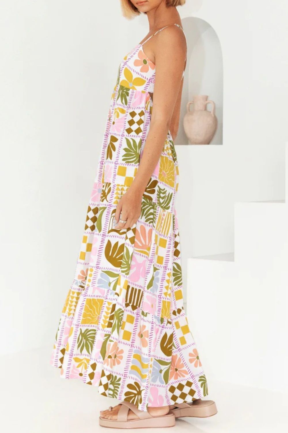Cutout Back Maxi Cami Dress with Adjustable Straps (Various Prints) - MARIGOLD