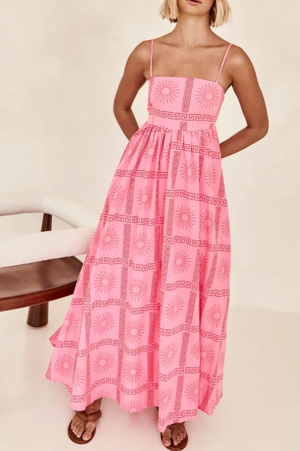 Cutout Back Maxi Cami Dress with Adjustable Straps (Various Prints) - MARIGOLD