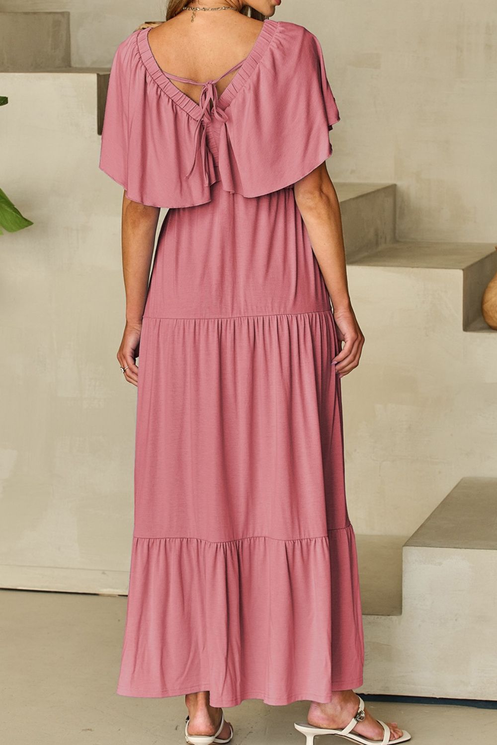 Ruffled V Neck Flutter Sleeve Maxi Dress - MARIGOLD