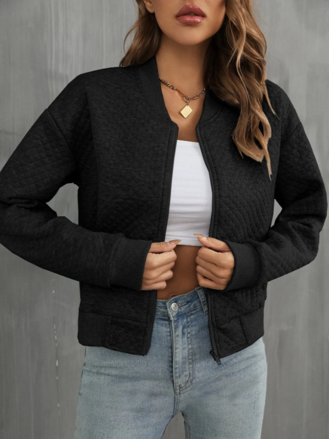 Zip Up Long Sleeve Jacket - MARIGOLD