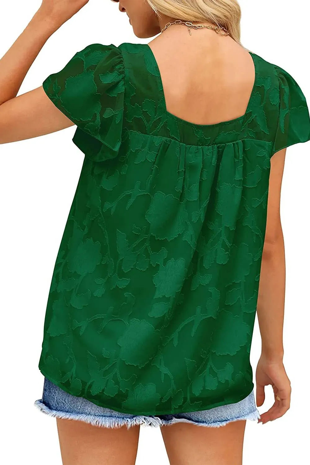 Flutter Sleeve Square Neck Blouse - MARIGOLD
