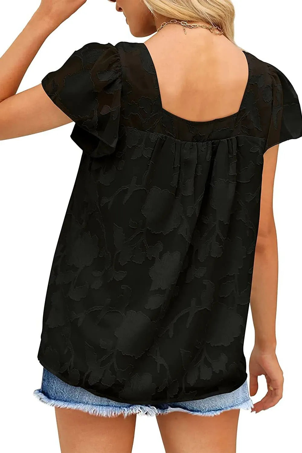 Flutter Sleeve Square Neck Blouse - MARIGOLD