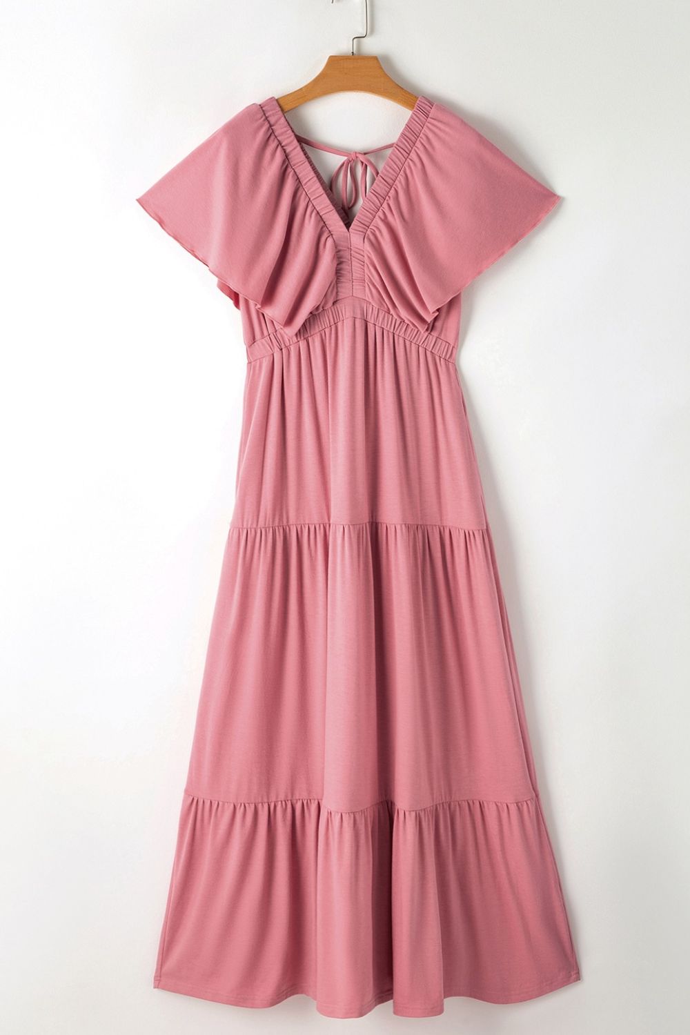 Ruffled V Neck Flutter Sleeve Maxi Dress - MARIGOLD