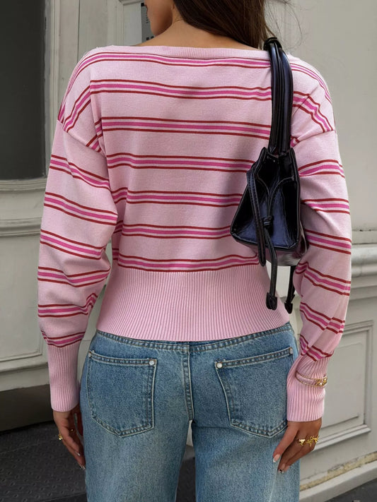 Marigold Collections Australia off-shoulder striped knit top in a soft, fitted style