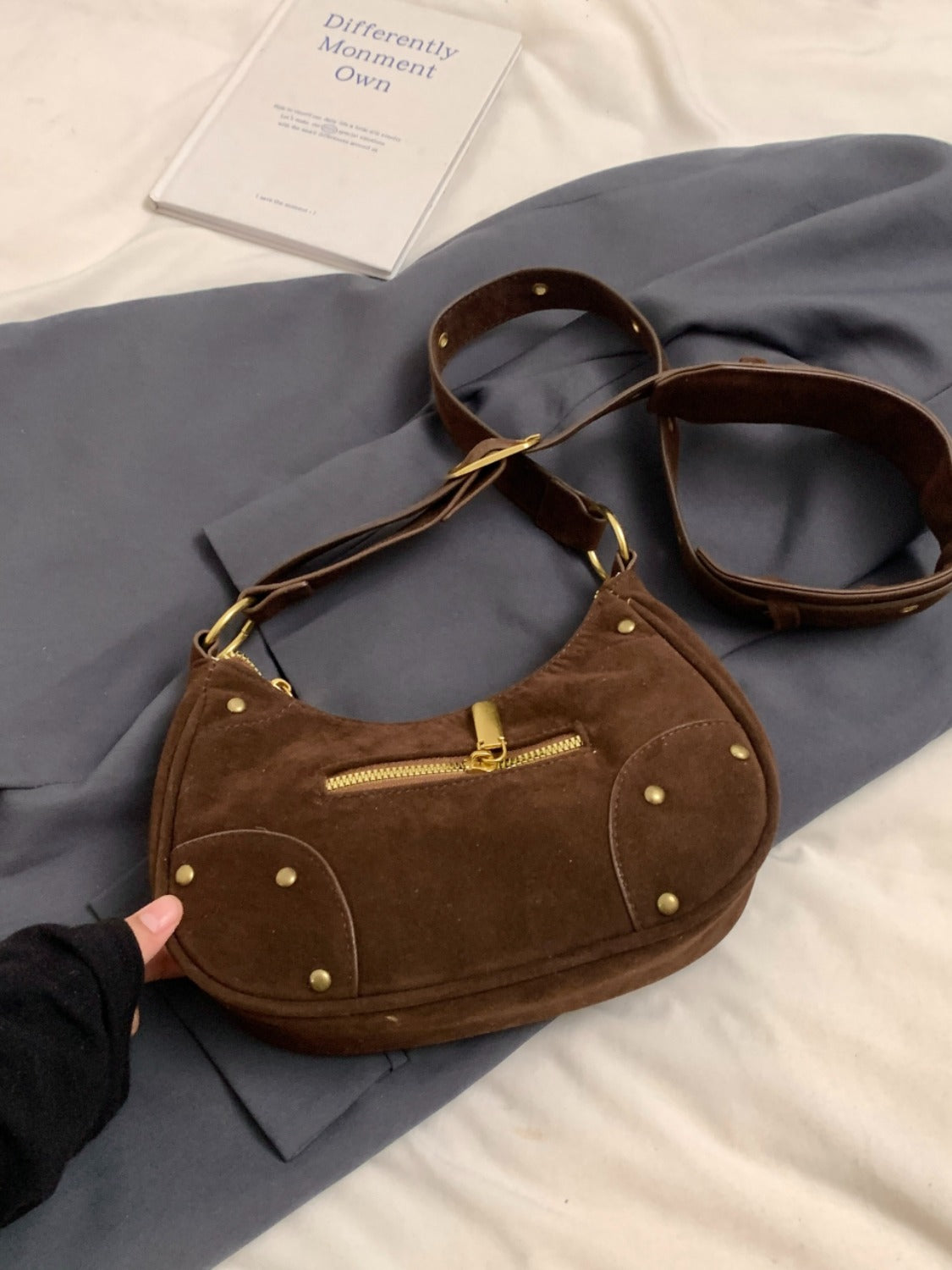 Suede Adjustable Strap Shoulder Bag - MARIGOLD