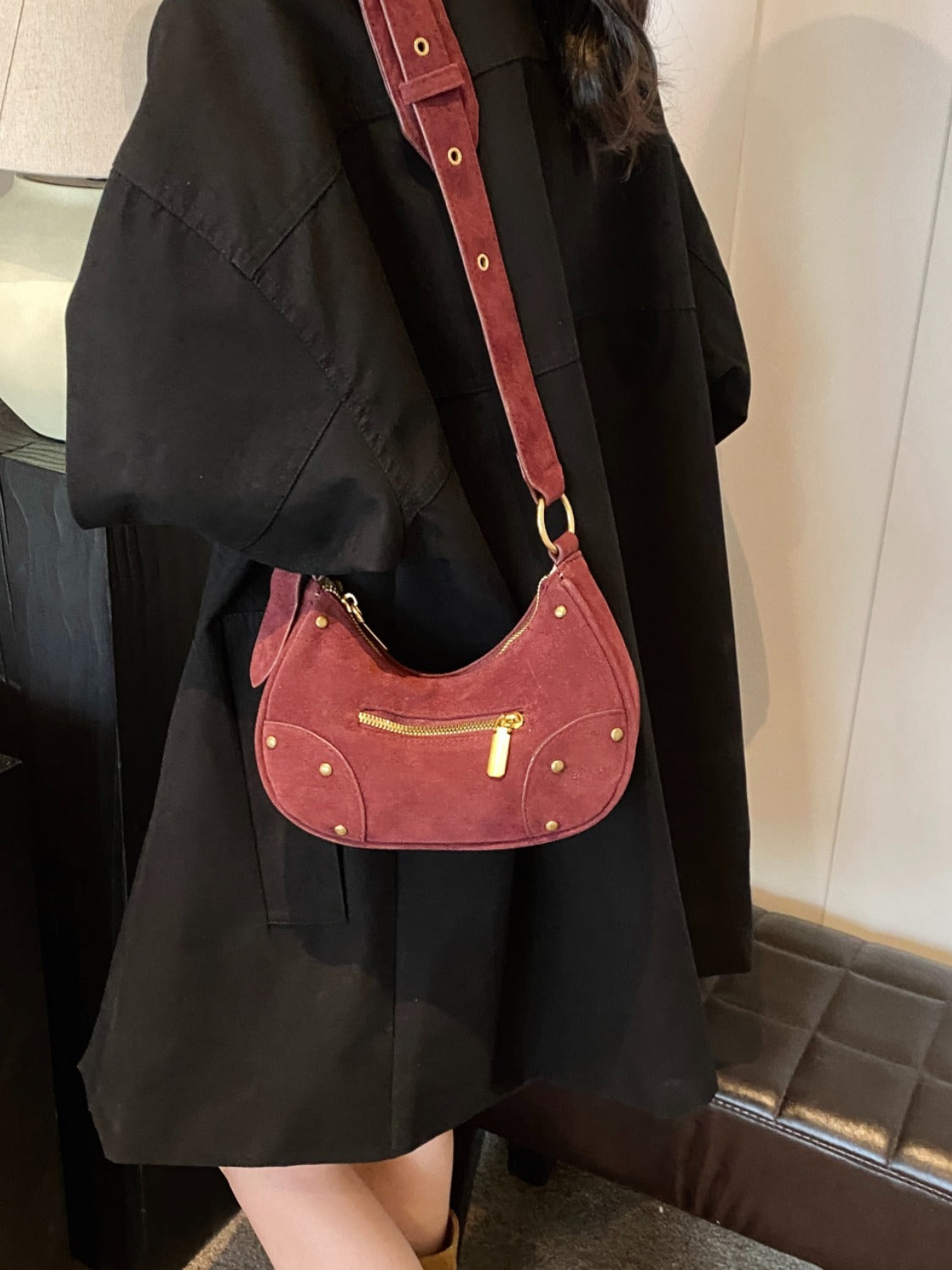Suede Adjustable Strap Shoulder Bag - MARIGOLD