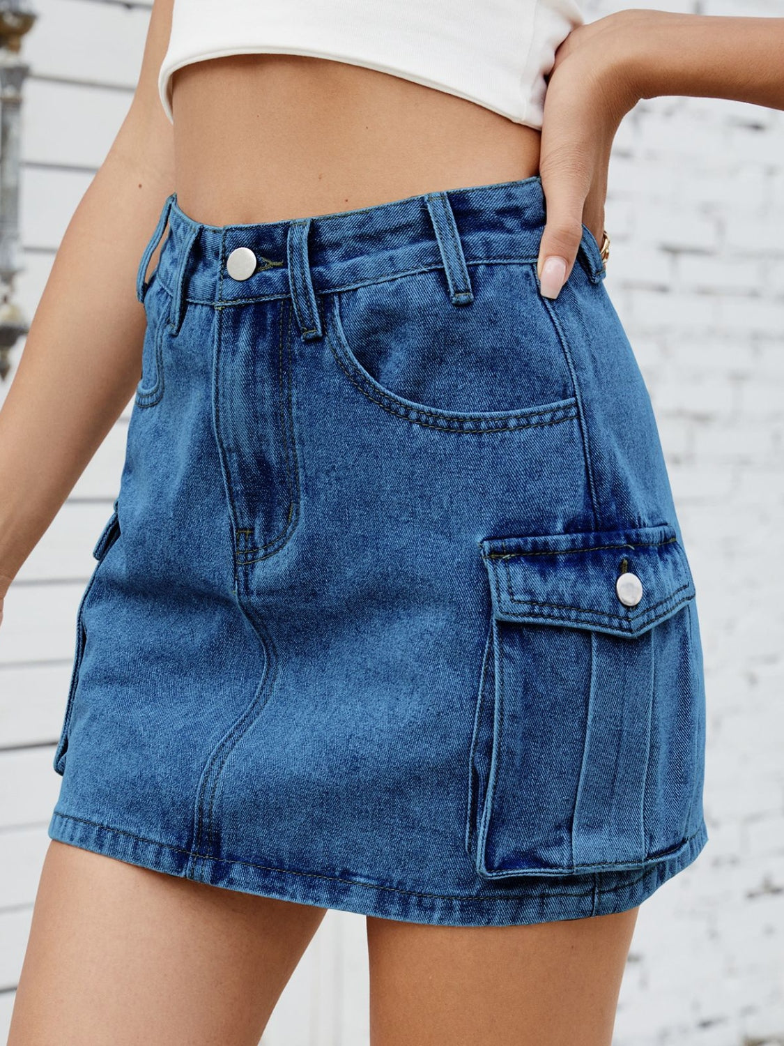 Cargo Denim Mini Skirt - MARIGOLD