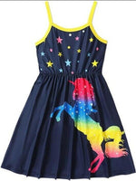 Unicorn Dress Unicorn Girls Dress Colourful Unicorn and Stars Girls Dress
