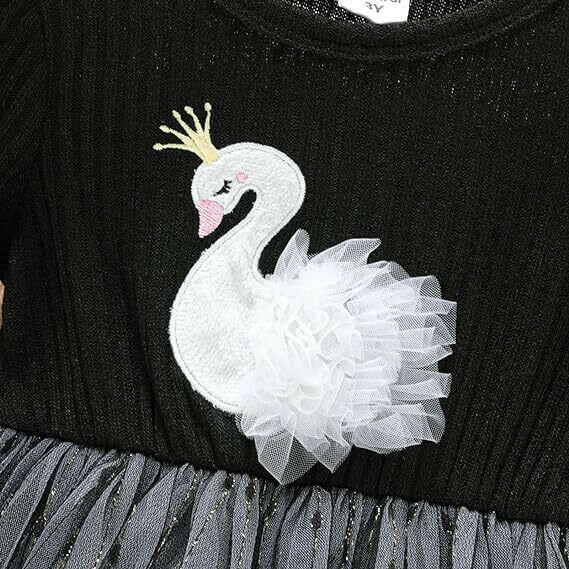 New Girls White Swan Princess Black Tulle Dress - MARIGOLD