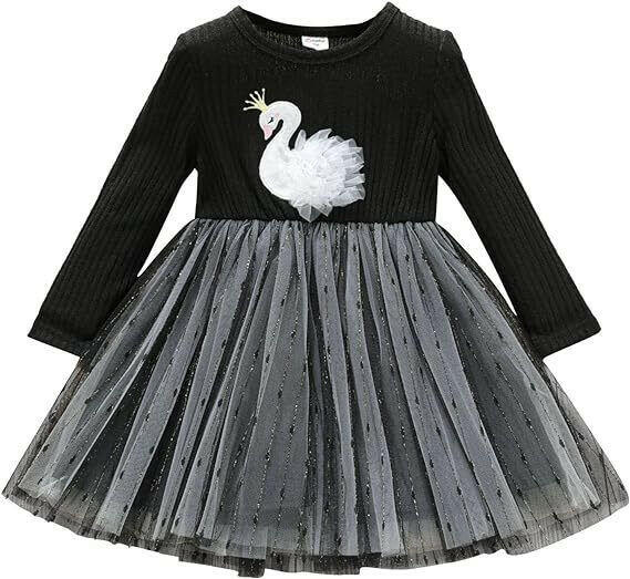 New Girls White Swan Princess Black Tulle Dress - MARIGOLD