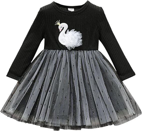 Girls Dress New Swan Princess Black Tulle Girls Dress