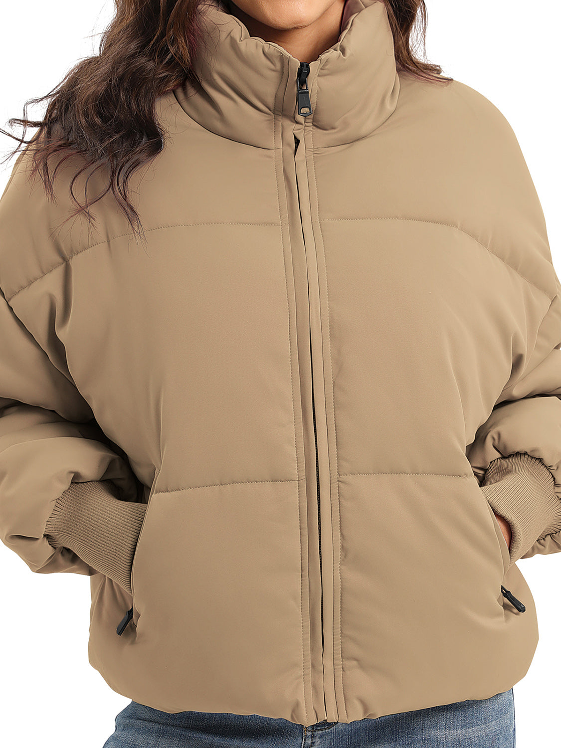 Zip Up Turtleneck Long Sleeve Puffer Jacket - MARIGOLD