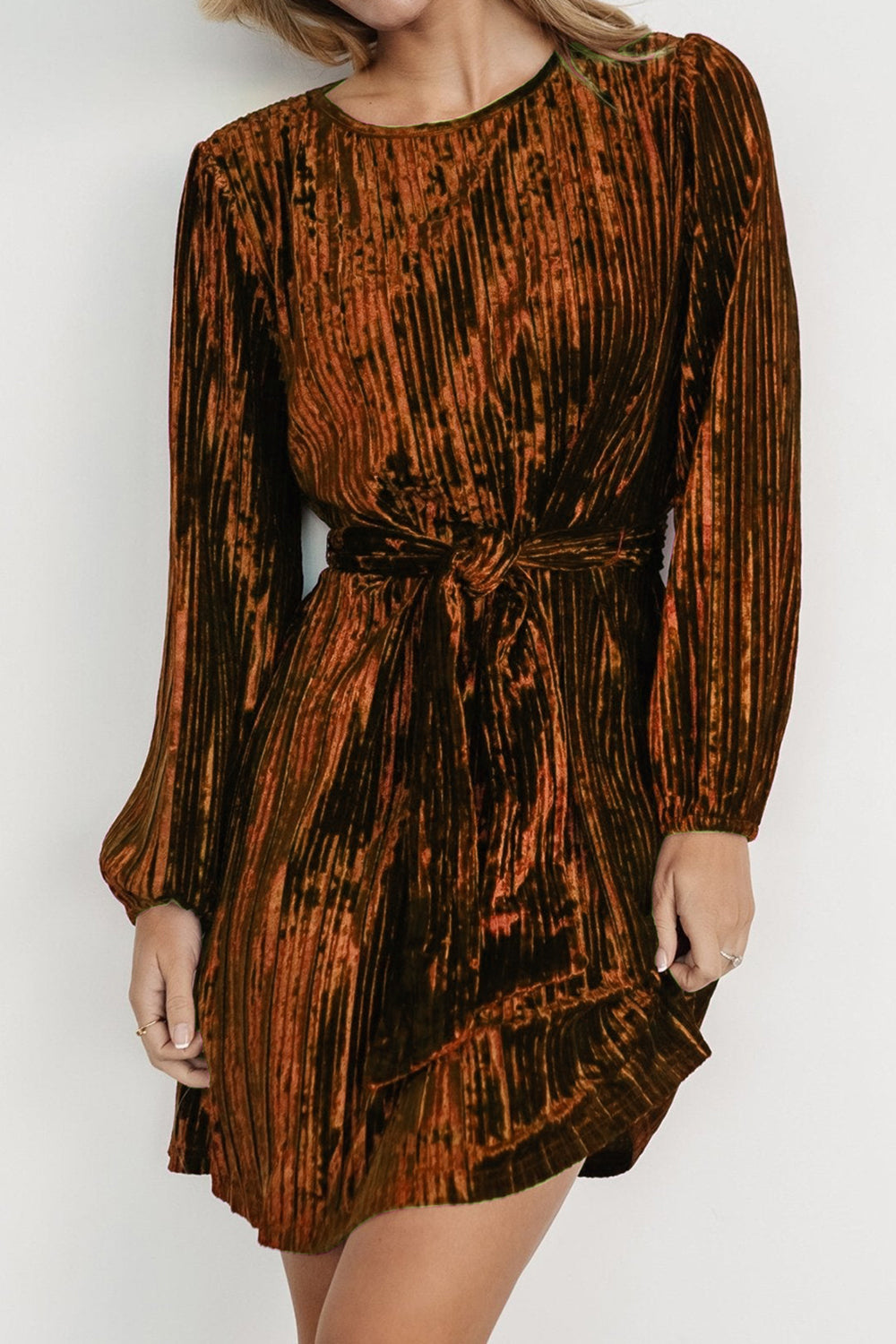 Elegant Velvet Long Sleeve Mini Dress - MARIGOLD