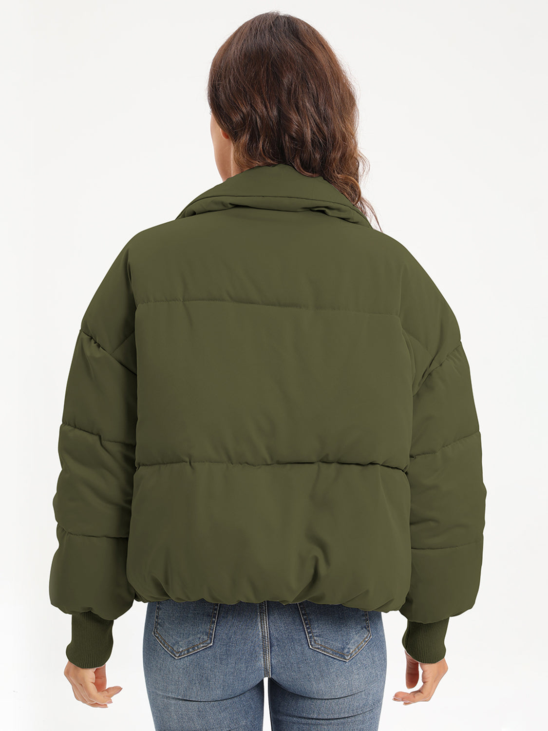 Zip Up Turtleneck Long Sleeve Puffer Jacket - MARIGOLD
