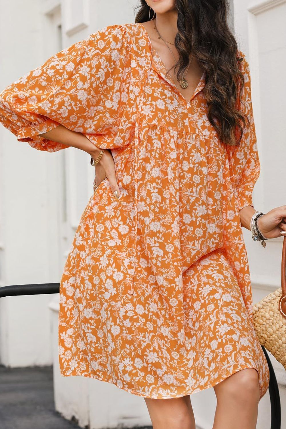 Floral Half Sleeve Mini Dress - MARIGOLD
