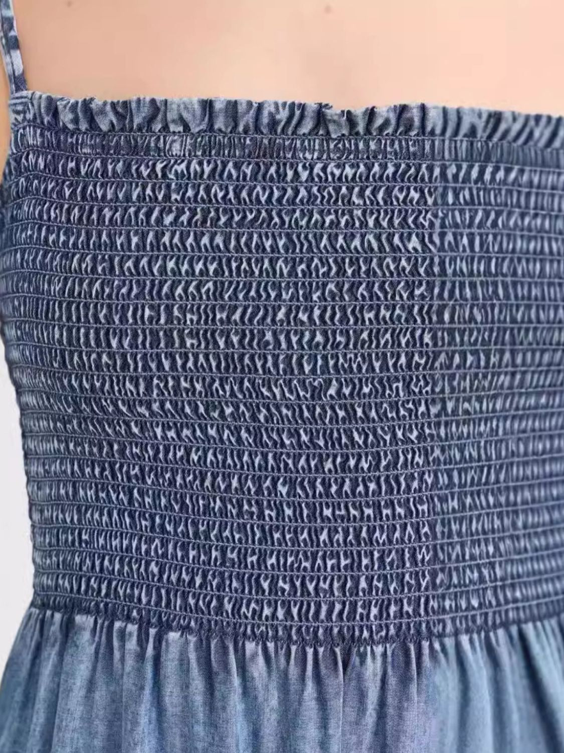 Smocked Square Neck Tiered Denim Cami Dress - MARIGOLD