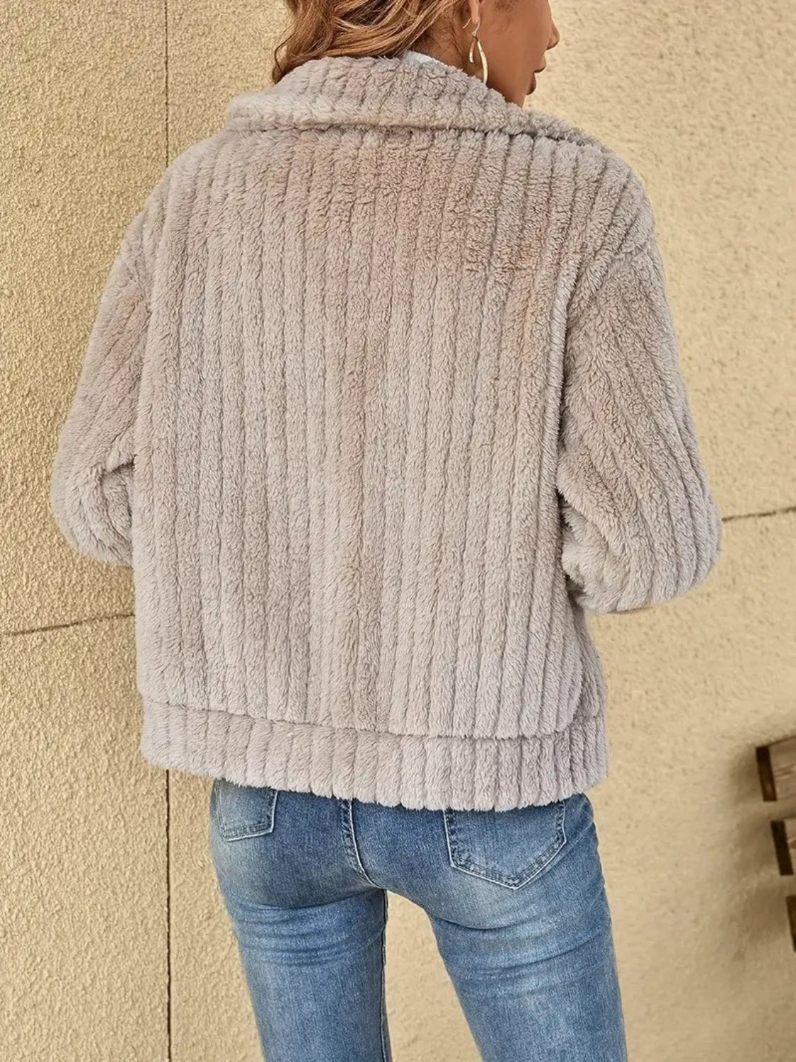 Plush Zip Up Long Sleeve Jacket - MARIGOLD