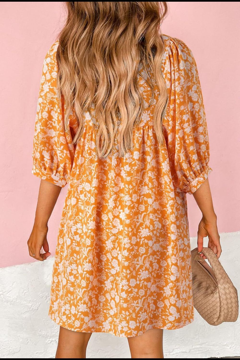 Floral Half Sleeve Mini Dress - MARIGOLD