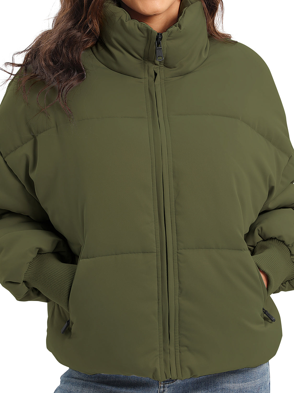 Zip Up Turtleneck Long Sleeve Puffer Jacket - MARIGOLD