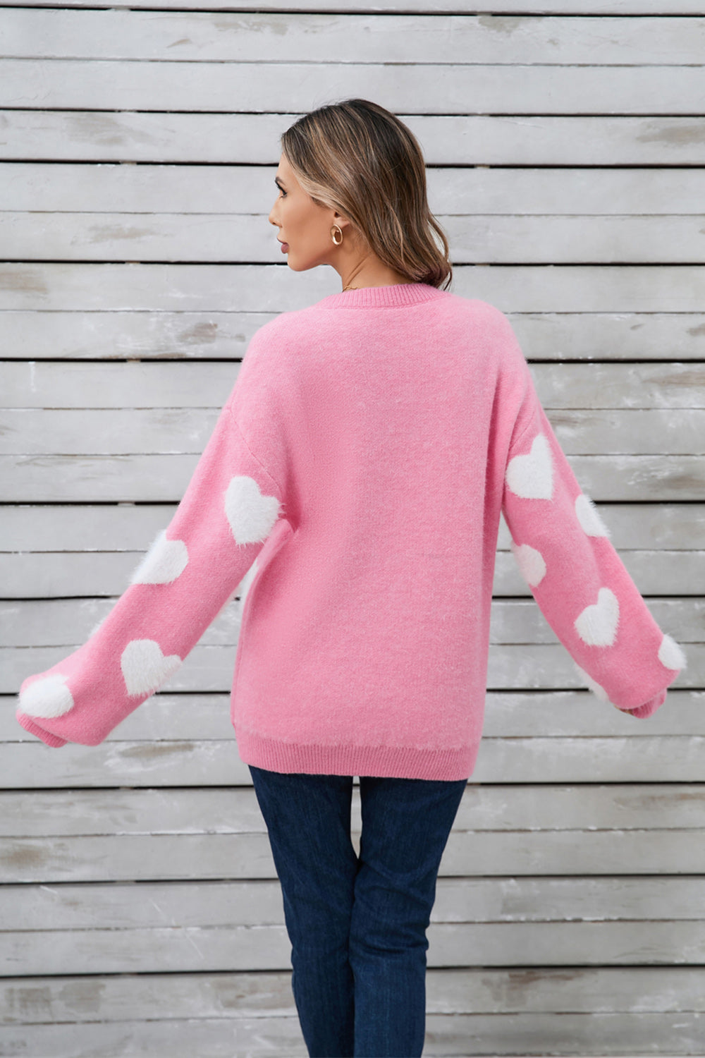 Soft and Cozy Heart Long Sleeve Sweater - MARIGOLD