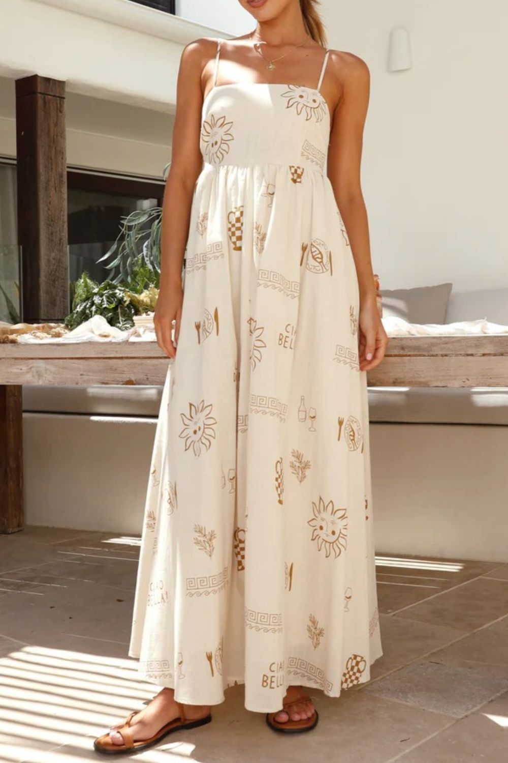 Cutout Back Maxi Cami Dress with Adjustable Straps (Various Prints) - MARIGOLD
